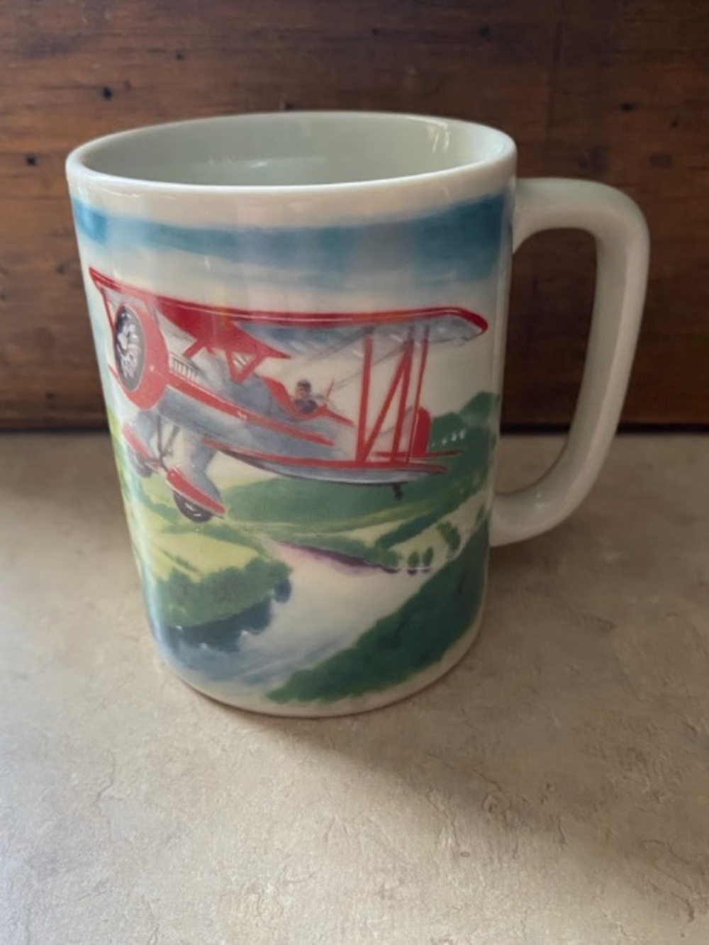 Hand-Painted Red Biplane Ceramic Mug - Home Art Glass Art